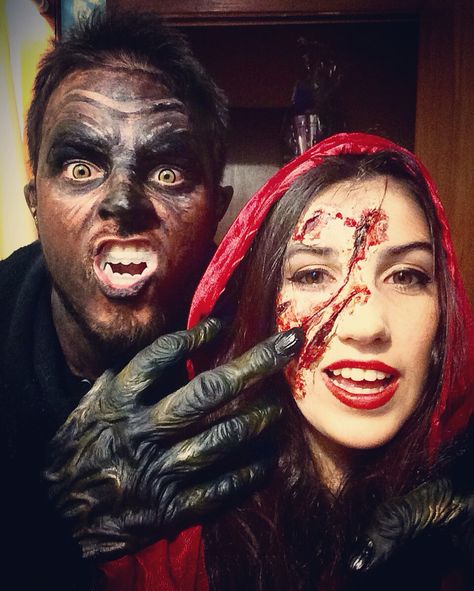 Red riding hood and werewolf halloween costume / makeup Werewolf Couple Costume, Little Red Riding Hood Halloween Makeup, Halloween Makeup Red, Werewolf Halloween Costume, Red Riding Hood Halloween Costume, Hood Halloween Costume, Red Riding Hood Halloween, Little Red Riding Hood Halloween, Halloween Costume Makeup