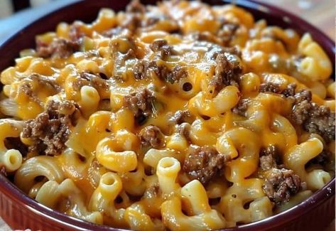 Grandma's Old Time Canning Recipes | Macaroni and Beef 🥩  | Facebook Macaroni And Beef, Cheeseburger Meatloaf Recipes, Fried Cheese Bites, Sausage And Potatoes Skillet, Cheeseburger Pasta, Easy Macaroni, Herb Roasted Potatoes, Chicken Enchilada Recipe, Elbow Macaroni