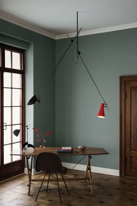 Burgundy Room, Design Hall, Interior Paint Colors, Design Del Prodotto, Table Chair, Decoration Inspiration, Milan Design Week, Blue Interior, Suspension Lamp