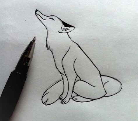 Fox Drawing Sketches Simple, Fox Drawing Easy Step By Step, How To Draw A Fox Step By Step, Fox Drawing Step By Step, Sitting Fox Drawing, Easy Fox Drawing, Fox Sketches, Red Fox Drawing, Fox Drawing Tutorial