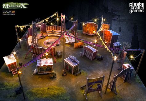 Amazing Malifaux terrain! Carnival Diorama, Clowncore Moodboard, Circus Environment, Circus Diorama, Circus Interior, Malifaux Terrain, Circus Props, Circus Crafts, Haunted Hayride