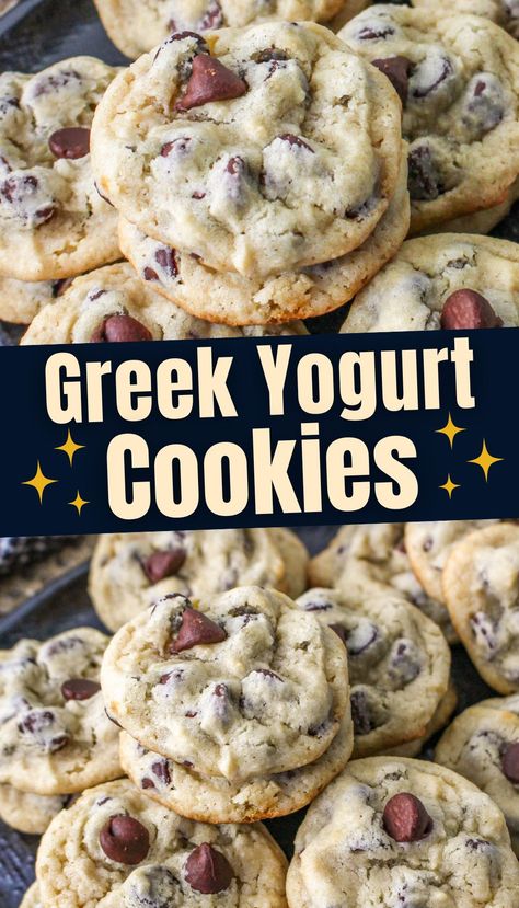 Greek Yogurt Cookies with chocolate chips. Greek Yogurt Chocolate Chip Cookies, Recipes Using Greek Yogurt Desserts, Greek Yogurt Deserts, Cookies Made With Yogurt, Yogurt Cookies Recipe, Snacks With Greek Yogurt, Greek Yogurt Desserts, Greek Yogurt Dessert Healthy, Greek Yogurt Ideas