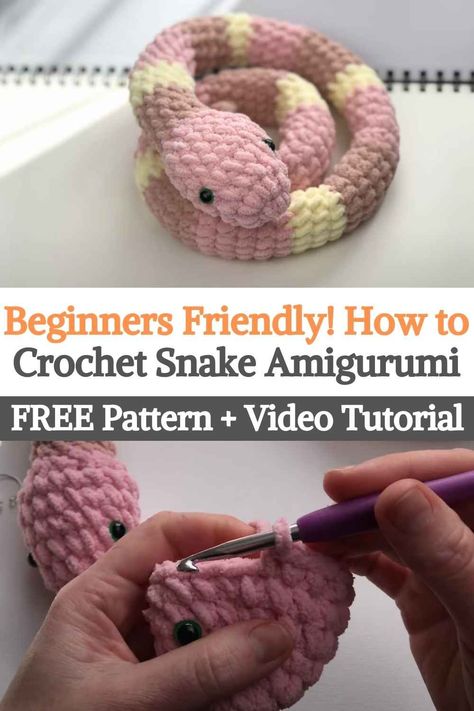 Crochet Snake, Quick Crochet Patterns, Mode Crochet, Easy Crochet Projects, Crochet Animals Free Patterns, Crochet Design Pattern, Beginner Crochet Projects, Crochet Amigurumi Free, Crochet Simple