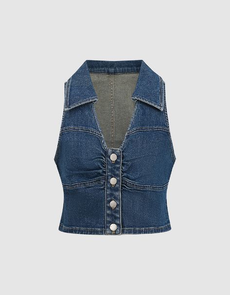 Shirt Collar Denim Vest Top Jeans Outfit, Trash Couture, Denim Vest Style, Salicylic Acid And Niacinamide, Denim Vest Top, Denim Vest Outfit, Vest Denim, Denim Clothes, Jeans Vest