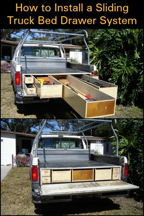 Truck Bed Box, Truck Bed Drawers, Truck Bed Organization, Astuces Camping-car, Bed Drawer, Bed Box, Truck Bed Storage, Truck Bed Camping, Truck Bed Camper