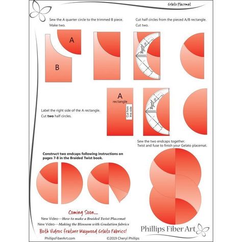 "\"Braided Twist\" Template Tool By Cheryl Phillips for Phillips Fiber Art An amazing tool that comes with a whole book of amazing possibilities!! The Beauty of the Braided Twist is the simplicity! No Quilting, No Binding, No Handwork!! How?... The magic is in hidden center seam!! YOU JUST TWIST! The Braided Twist tool is backed with a book full of twists and turns. Each runner is made with the same basic technique but there's more! Learn the Basics, then add details. The 45 twist is where the c Braided Twist Table Runner Pattern Free, Braided Twist Table Runner Pattern, Braided Twist Table Runner, Quilt Rulers, Braided Twist, Projek Menjahit, Circle Quilts, We Back, Table Runner Pattern