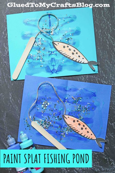 Fishing Pole Craft, Camping Crafts For Toddlers, Fish Crafts Preschool, Puffy Paint Crafts, Pond Life Theme, Crepe Paper Peony, Pond Crafts, Pond Animals, Paper Peony