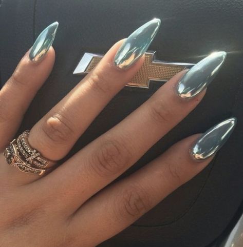 Chrome Nails With Jewels, Monster High Aesthetic Outfit, Nails With Jewels, Zen Nails, Md Nails, Chrome Manicure, Black Coffin Nails, Chrome Nail Art, Chrome Nails Designs