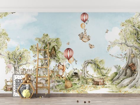 Nursery Animal Mural, Enchanted Forest Mural, Tree Mural Nursery, Nursery Murals, Nursery Paint, Fantasy Nursery, Tapestry Backdrop, Wallpaper Tree, Mural Nursery