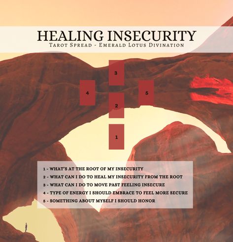 Healing Insecurity Tarot Spread — Emerald Lotus Divination Tarot Spreads Layout, Oracle Spreads, Oracle Card Spreads, Tarot Reading Spreads, Learning Tarot Cards, Tarot Magic, Tarot Guide, Tarot Card Spreads, Tarot Tips