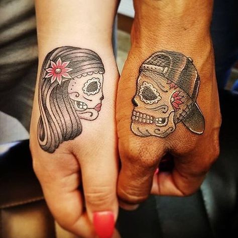 Disney Couple Tattoos, Skull Couple Tattoo, Couple Tattoos Love, Husband Tattoo, Best Couple Tattoos, Cute Matching Tattoos, Cute Couple Tattoos, Serpent Tattoo, Couple Tattoos Unique