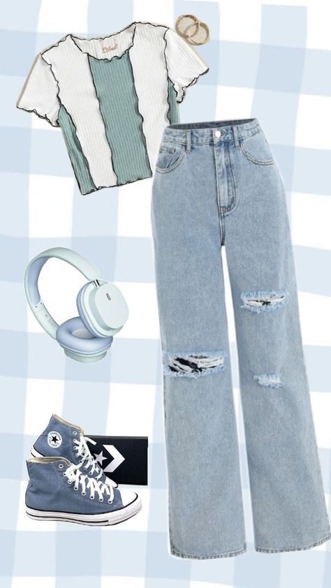 outfits Cute Girl Asthetics Outfit, Asthetic Cloths Idea Girl, Cute Dresses For Teens Aesthetic, Birthday Dress For Teenage Girl, Asthetic Outfit For Teenage Girl, Blue Birthday Outfits For Teens, Aesthetic Blue Dress Casual, Birthday Outfit Ideas For Teenagers, Ripped Jeans For Girls