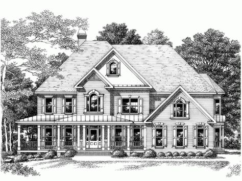 Farmhouse House Plan with 4305 Square Feet and 5 Bedrooms(s) from Dream Home Source | House Plan Code DHSW15682. This is my dream home. Victorian House Plan, Frank Betz, Victorian Exterior, Victorian Style House, Picket Fences, Open Dining Room, House Sketch, Farmhouse House, Victorian House