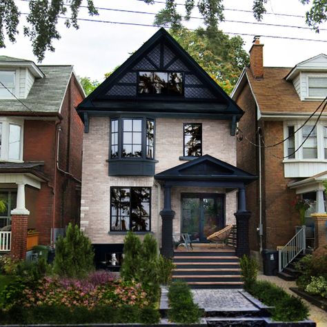 Reimagined Edwardian Modern Home in Toronto, Ontario, Canada by CAB… on Dwell Edwardian House Exterior, Dark Siding, Shingles Roof, Whitewashed Brick, Toronto Houses, Brick Siding, Canada House, Deco Studio, Edwardian House