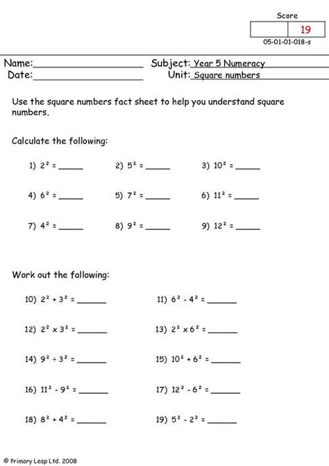 6th Grade Spelling Words, Year 6 Maths Worksheets, Year 5 Maths Worksheets, Year 7 Maths Worksheets, Year 5 Maths, Primary Worksheets, Square Numbers, Grade 5 Math Worksheets, Free Math Printables