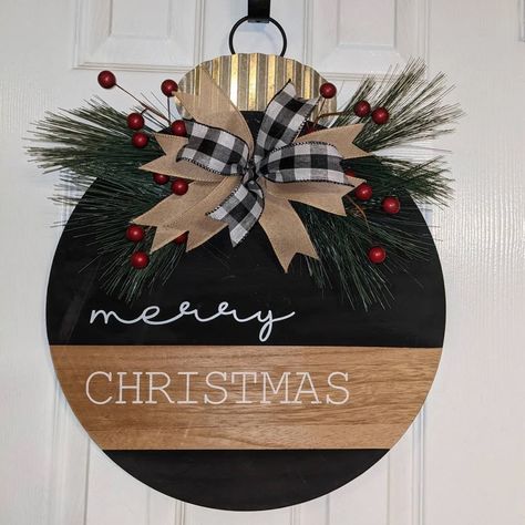 Christmas Door Knocker, Stacked Pumpkin Door Hanger Wooden, Matching Door Hanger And Porch Sign, Chrismas Door Signs, Seasonal Front Door Signs, Country Christmas Door Hanger, Christmas Door Hangers Svg, Christmas Signs Circle, Trendy Christmas Wreaths