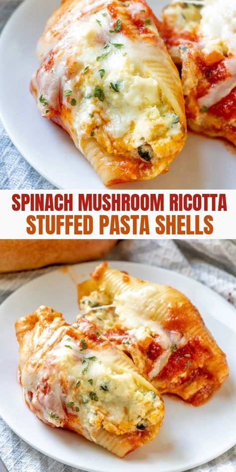 Stuffed Pasta Shells with Spinach and Ricotta filling are easy to make, hearty, and tasty. They're perfect for busy weeknight dinners or for entertaining a crowd. Stuffed Shell Pasta Recipes Vegetarian, Vegetarian Stuffed Pasta Shells, Stuffed Shells Recipe Vegetarian, Veggie Stuffed Shells Recipe, Stuffed Shells Vegetarian, Veggie Stuffed Shells, Vegetarian Stuffed Shells, Stuffed Jumbo Shells, Jumbo Shell Recipes