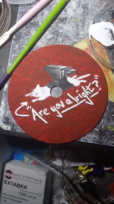 lovejoy's "are you alright?" album cover painted on a disc Lovejoy Record, Are You Alright Lovejoy, Lovejoy Painting, Lovejoy Album Cover, Painted Cds, Dsmp Art, Clay Inspo, Mc Wallpaper, Easy Doodle