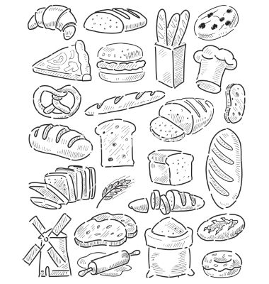 Bread Vector, Food Recipes Healthy, Drawing Food, Food Doodles, Packaging Food, Food Sketch, Watercolor Journal, Little Doodles, Football Food