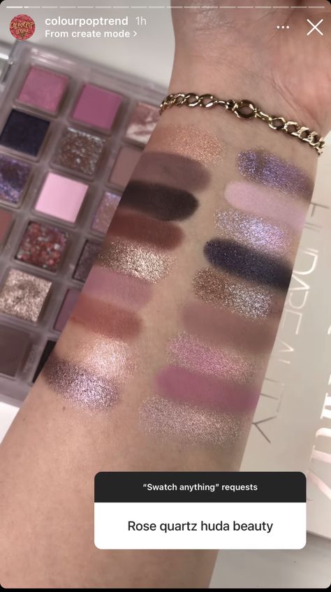 Huda Rose Quartz Looks, Huda Beauty Rose Quartz Palette, Rose Quartz Palette, Shiny Eyeshadow, Huda Beauty Eyeshadow Palette, Huda Beauty Eyeshadow, Character Customization, 3 Strikes, Swag Makeup