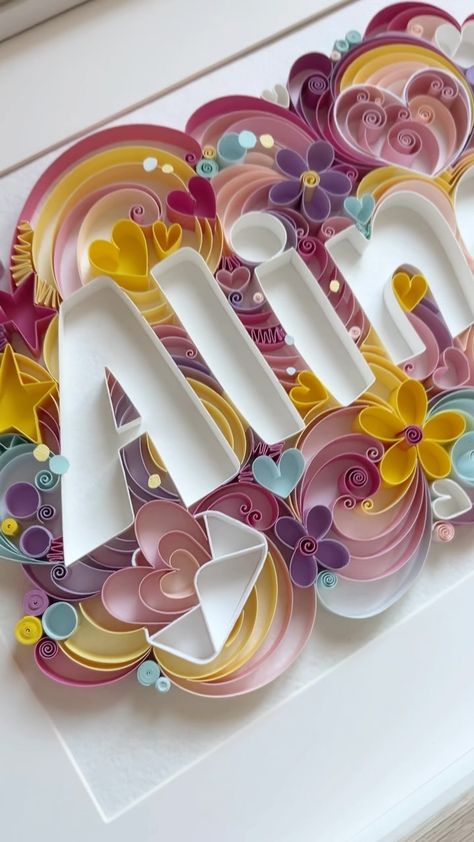 Quilling By Svetlana Danilova | New experience with quilled design and paper swirls 🌀 Quilling name decor 🌀 #quilling#name#kidsroom#girlsroom#kidsdecor | Instagram Name Decor, Paper Quilling Flowers, Flowers Heart, Quilling Flowers, Quilling Patterns, Quilling Designs, April 3, Quilling Art, Letter E