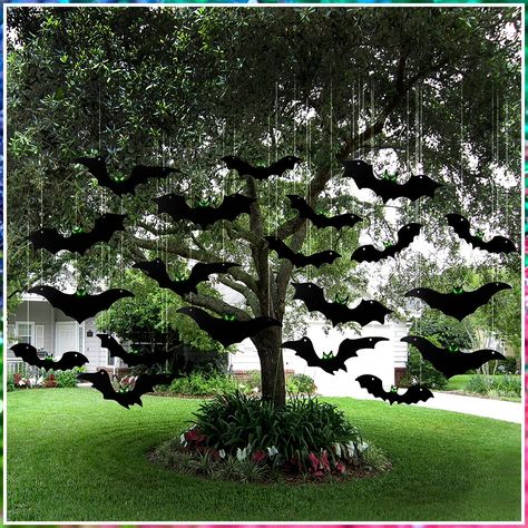 20Pcs Halloween Hanging Bats Decorations Outdoor - Plastic Flying Bats with Glowing Eyes for Front Door Yard Tree Halloween Hanging Decorations Outside Hanging Bats, Outside Halloween Decorations, Halloween Hanging Decorations, Bat Decorations, Halloween Bat Decorations, Hanging Bat, Flying Bats, Haunted House Decorations, Glowing Eyes