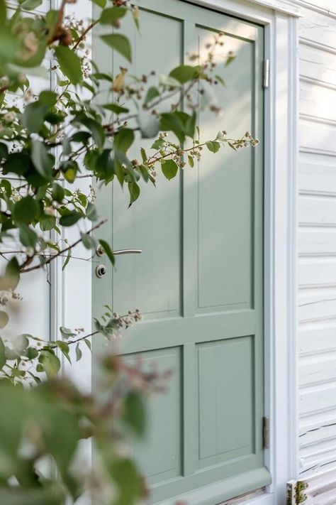 Sage Green House Front Door Color Ideas Green House Front Door Color, Sage Green Shutters White House, Bm Sage Wisdom, Sage Green Front Door Colors, Light Green Front Door, Sage Green House Exterior Color Palettes, Sage Green Front Door, Sage Door, Sage Green House Exterior