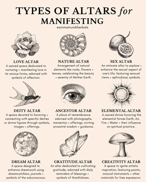 Types of altars for manifesting by @animamundiherbals . . . . #wiccansofinstagram #witchlife #witchesofinstagram #witch #witchcraft #wicca… | Instagram Dark Whimsical, Highest Frequency, North South East West, Goddess Magick, Rising From The Ashes, Dark Goddess, Cardinal Directions, Highest Self, Oh My Goddess