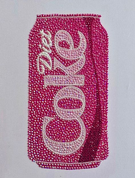 Price is nearly identical to cost of production! The "Pink Diet Coke" is a vibrant and meticulously produced canvas. Handmade Diet Coke Can Replica. Pink high quality hand glued iridescent gems 12x14 canvas. Price reflects cost of materials + over 30 hours of work on this piece. This piece of art was created by hand painting the sketched canvas with acrylic paint and then using a hand painted guide to glue each flat back rhinestone by hand. This piece of art took several hours to create.   I offer custom orders! If you want a completely different custom piece, please message me so we can work something out!!