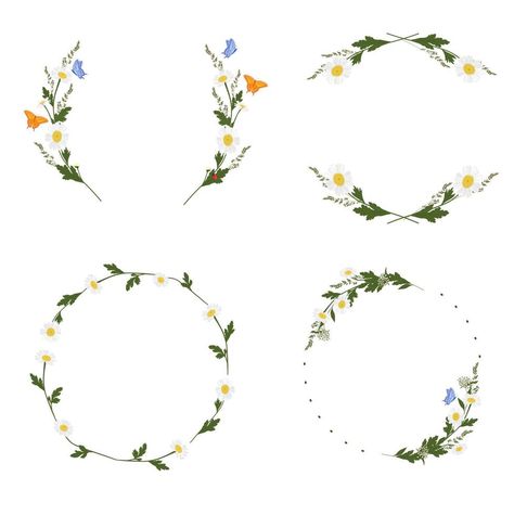 Daisy Wreath Drawing, Daisy Wreath Tattoo, Family Christmas Presents, Daisy Drawing, Wreath Tattoo, Daisy Wreath, Circle Borders, Wreath Illustration, Circle Tattoo