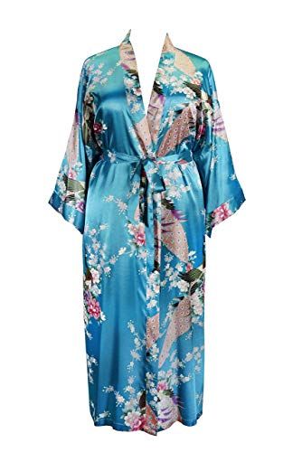 Amazon.com: 838 - Plus Size Peacock Japanese Women Kimono Sleep Robe, US Size 1X 2X 3X ( Deep Sea Green): Clothing Moda Kimono, Kimono Dressing Gown, Kimono Outfit, Mode Kimono, Belted Robe, Satin Kimono, Printed Robe, Floral Robes, Womens Kimono