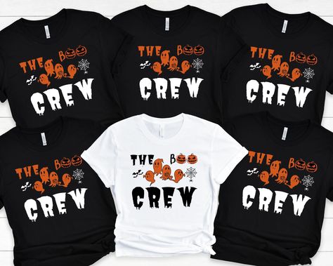 "The Boo Crew Shirt fits like a well-loved favorite. Super soft cotton and excellent quality print make one to fall in love with it over and over again. The Boo Crew Shirt, Fall Shirt, Halloween Crew Shirt, The Boo Shirts, Halloween Family Shirts, Halloween Party Shirt, Group Halloween Shirts FEATURES - Retail fit - 100% Soft cotton (fibre content may vary for different colors) - Light fabric (4.2 oz/yd² (142 g/m - Tear away label - Runs true to size CARE INSTRUCTIONS - Wash before first use. - Group Halloween Tshirt Ideas, Boo Crew Shirts, Group Halloween Shirts, Halloween Family Shirts, Halloween Shirt Design, Funny T Shirt Sayings, Boo Shirts, Halloween Family, Shirt Sayings