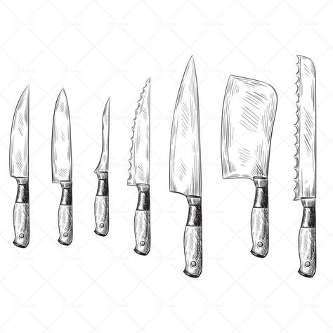 Chefs Knife Drawing, Paring Knife Drawing, Drawings Of Knives, Kitchen Knife Drawing, Chef Knife Drawing, Knife Draw Sketches, Kitchen Knife Tattoo, Knife Outline, Knife Doodle