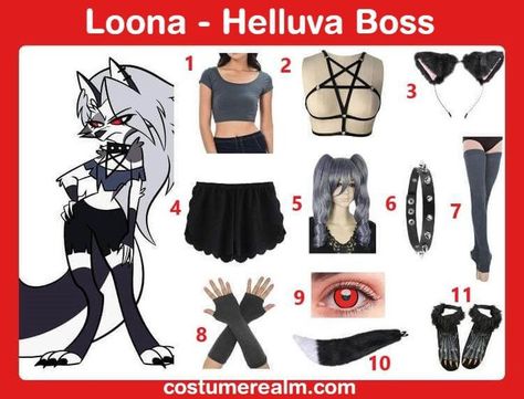 Luna From Helluva Boss, Helluva Boss Outfits, Helluva Boss Costume, Loona Cosplay, Helluva Boss Cosplay, Gothic Attire, Helluva Boss Loona, Outfits Guide, Costume Guide