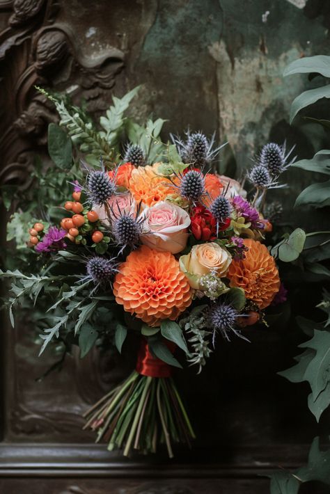 Thistle Bouquet Wedding, Thistle Wedding, Wedding Thanks, Elegant Bouquet, Unique Bouquet, Outdoor Fall Wedding, Ivory Roses, White Wedding Bouquets, Scottish Wedding