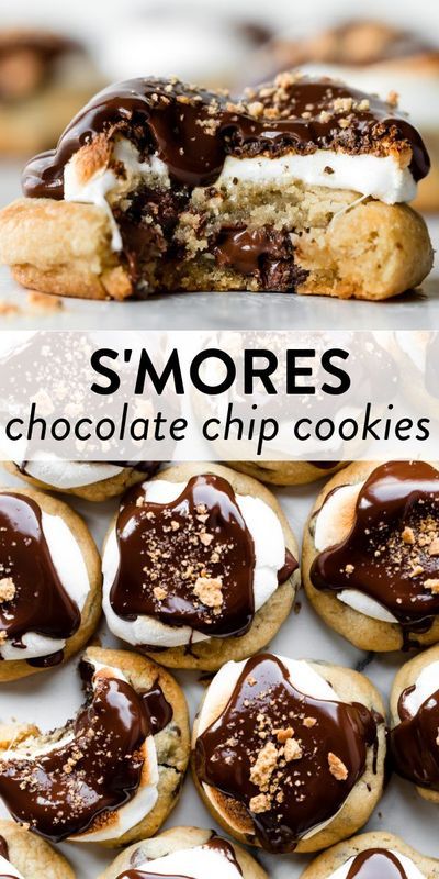 Combine soft chocolate chip cookies with marshmallows, melted chocolate, and graham cracker crumbs for a totally irresistible and EASY s'mores cookie. #smores #smoresrecipes #summerdesserts #cookierecipes Cookie Smores, Cookies With Marshmallows, Smore Recipes, Soft Chocolate Chip Cookies, Tasty Baking, Melted Chocolate, Sweet Snacks Recipes, Delicious Snacks Recipes, Fun Baking Recipes