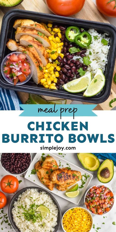 Week Of Lunches, Burrito Bowl Meal Prep, Meal Prep Chicken, Meal Prep For Work, Chicken Burrito Bowls, Healthy Bowls Recipes, Chicken Burrito, Healthy Lunch Meal Prep, Cold Lunches