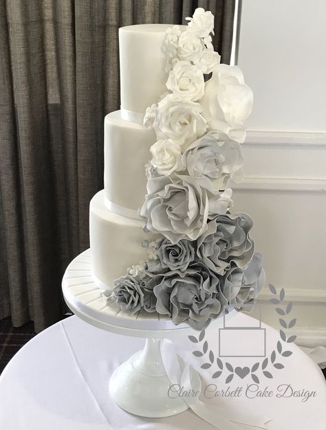 Ombré Wedding Cake, Gray Cake, Gray Wedding Cake, Wedding Cake Ombre, Gray Wedding, Cake Flowers, Grey Ombre, Gray Weddings, Flower Cake