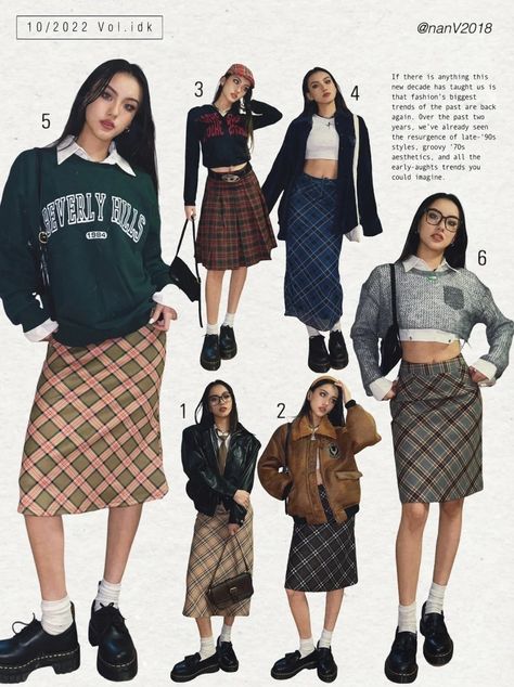 Aw Outfits 2023, 90s College Outfit, Lunar New Year Outfit Ideas, Street Style Skirt Outfit, Earth Tone Fits, Ootd 90s Style, Y2k Dress Aesthetic, Yearbook Outfit Ideas, Y2k Lookbook