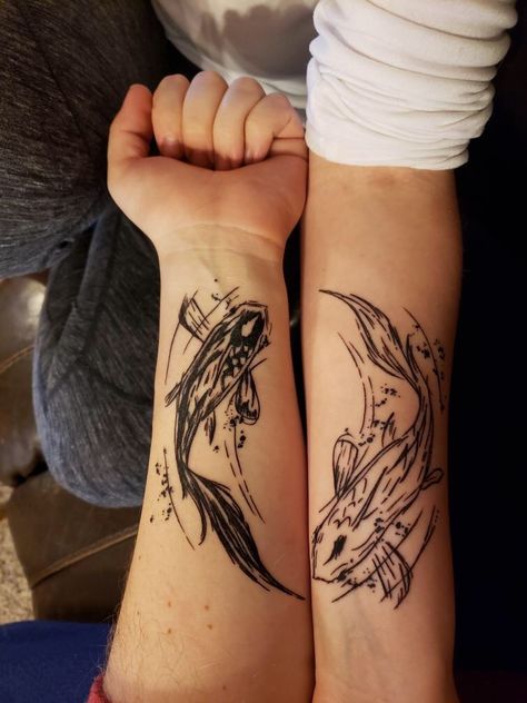 Avatar Tattoo, Sketch Style Tattoos, Petit Tattoo, Couples Tattoo Designs, Koi Tattoo, Thai Tattoo, Koi Fish Tattoo, Парные Тату, Matching Couple Tattoos