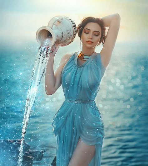 150 Best Aquarius Quotes To Know More About The Water Bearers Aquarius Water Bearer Art, Woman In Water Reference, Water Bearer Photoshoot, Water Bearer Aesthetic, Water Element Photoshoot, Water Photoshoot Aesthetic, Water Woman Art, Aquarius Photoshoot Ideas, Water Goddess Photoshoot