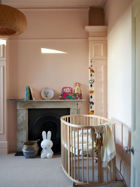 Setting Plaster Nursery, Farrow And Ball Nursery, Calamine Farrow And Ball, Pink Playroom, Inchyra Blue, Hallway Walls, Bold Kitchen, Space Painting, Farrow And Ball