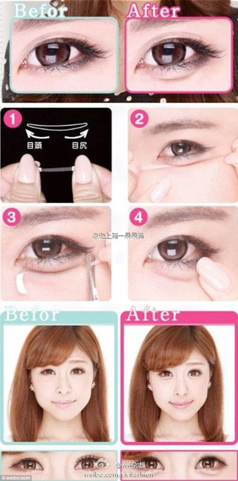 Eyes that really pop: Weibo provides an online picture tutorial demonstrating how to achieve aegyo sal, the Korean trend for increasing the ... Makeup Ala Korea, Baggy Eyes, Eye Bags Treatment, Pop Makeup, Korean Makeup Tips, Korean Makeup Look, Korean Beauty Secrets, Korean Makeup Tutorials, Picture Tutorial