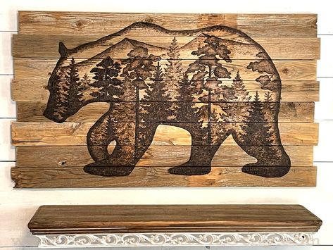 Masculine Wall Art, Woodland Wall Decor, Black Bear Decor, Reclaimed Wood Decor, Wood Bear, Cabin Decorating, Cabin Wall Decor, Dandelion Wall Art, Woodland Wall Art