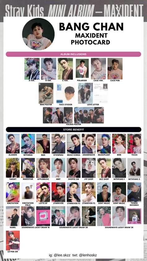 Stray Kids Maxident Album Pre-Order benefits Photocard and Inclusions Template Bang Chan Lee Know (Minho) Seo Changbin Hwang Hyunjin Han Jisung Lee Felix Kim Seungmin I.N (Yang Jeongin) Bang Chan Photocard Template, Maxident Photocards, Full Screen Wallpaper, Polaroid Cases, Z Cards, Champions League Of Legends, Pc Template, Stray Kids Minho, Dinosaur Wallpaper