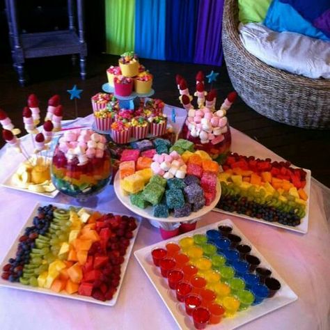 My little pony birthday ideas Colorful Treats For Party, Colorful Birthday Ideas, Encanto Themed Party Food, Candy Land Birthday Party Ideas Diy Decoration, Candyland Food Ideas, Pride Drawings, Christmas Candyland, Rainbow Desserts, Wiggles Birthday