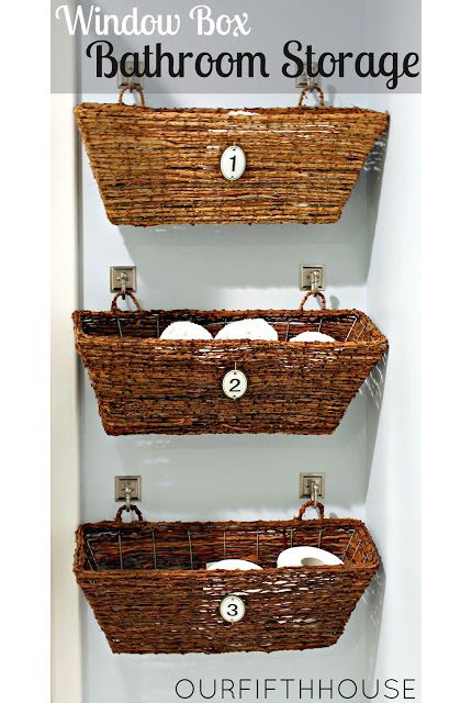 12 DIY Bathroom Ideas @CraftBits & CraftGossip  Behind the toilet, but with a reclaimed piece of wood for a shelf inbetween the #1 and #2. Bathroom Basket Storage, Creative Storage, Bathroom Redo, Space Saving Storage, Window Boxes, Window Box, Diy Bathroom, Bathroom Organization, Get Organized