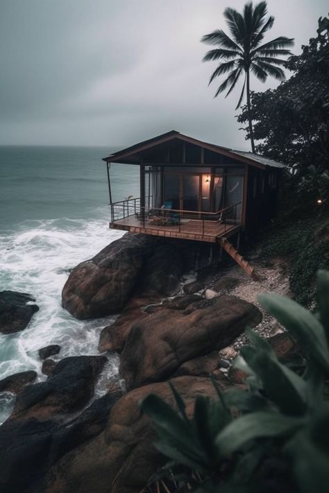 aesthetic luxury cabin near sea Cabin On The Beach, Dorms Ideas, Candlelit Bath, Small House In The Woods, Waterfront Cabins, Cabin Aesthetic, Secluded Cabin, Cabin Cottage, A Small House