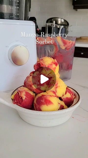 Eva Molenda Health Coach | Coaching 1:1 | Recipe Creator on Instagram: "Epic Mango Raspberry Sorbet.  Simple and delicious homemade with love. 😘 @splashofgoodness 

4 cups frozen mango 
2 cups frozen raspberries 

Made in Nama J2 Juicer, link in my bio with discount code. 

Would you eat it all?

#mangosorbet #sorbet #juicing #namajuicer #vegandessert" Mango Raspberry Smoothie, Mango Sorbet Recipe, Sorbet Recipe, Sorbet Ice Cream, Frozen Mango, Frozen Raspberries, Mango Sorbet, Homemade With Love, Raspberry Smoothie