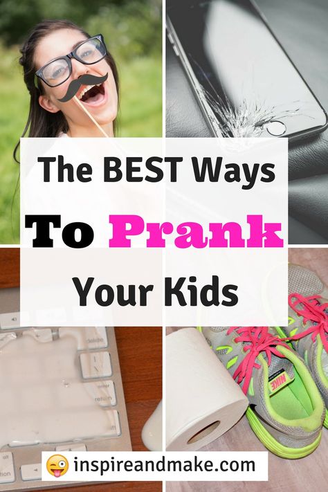 Are you a "prankster" type family?! Are you searching for kid-friendly ideas on how to prank your kids? We have tips & tricks that will keep you laughing for hours. www.inspireandmake.com Funny April Fools Pranks, Family Night Activities, Pranks For Kids, Halloween Pranks, April Fools Pranks, April Fools Joke, Halloween Quotes Funny, April Fools Day, Halloween Quotes